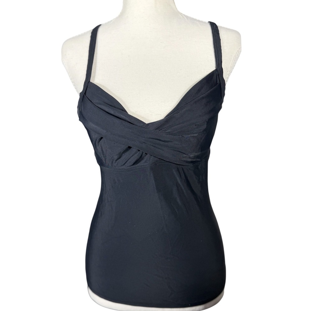 Athleta Tankini Swim Top Womens 34B/C Black Twist Front Sweetheart Straps